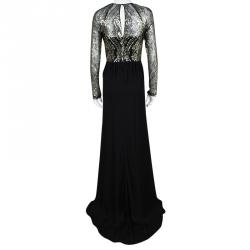 Badgley Mischka FW'14 Black Silk Embellished Evening Gown M