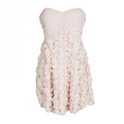 Badgley Mischka Blush Pink Chiffon Petal Applique Strapless Cocktail Dress M