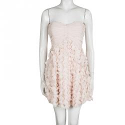 Badgley Mischka Blush Pink Chiffon Petal Applique Strapless Cocktail Dress M