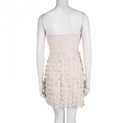 Badgley Mischka Blush Pink Chiffon Petal Applique Strapless Cocktail Dress M
