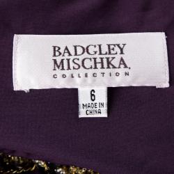 Pre Owned Badgley Mischka Couture Purple Lace  Embellished Shoulder Detail Long Sleeve Gown M