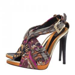 Baldinini Multicolor Floral Print Criss Cross Sandals Size 40
