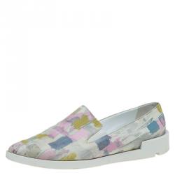 Baldinini Multicolor Abstract Print Leather Pointed Toe Slip On Sneakers Size 37
