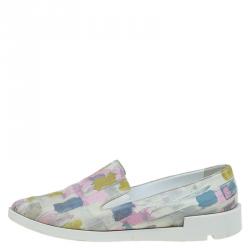 Baldinini Multicolor Abstract Print Leather Pointed Toe Slip On Sneakers Size 37