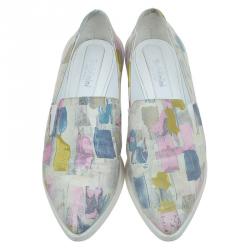 Baldinini Multicolor Abstract Print Leather Pointed Toe Slip On Sneakers Size 37