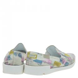 Baldinini Multicolor Abstract Print Leather Pointed Toe Slip On Sneakers Size 37