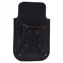Pre Owned Balenciaga Black Leather Arena iPhone Case
