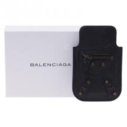 Pre Owned Balenciaga Black Leather Arena iPhone Case