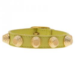 Pre Owned Balenciaga Arena Giant All Gold Tone Stud Green Leather Bracelet 