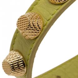 Pre Owned Balenciaga Arena Giant All Gold Tone Stud Green Leather Bracelet 