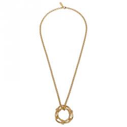 Pre Owned Balenciaga Continuity Bow Round Pendant Gold Tone Necklace
