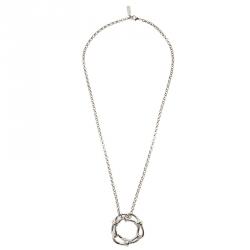 Pre Owned Balenciaga Continuity Bow Round Pendant Silver Tone Necklace