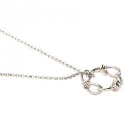 Pre Owned Balenciaga Continuity Bow Round Pendant Silver Tone Necklace