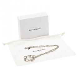 Pre Owned Balenciaga Continuity Bow Round Pendant Silver Tone Necklace