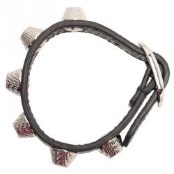Pre Owned Balenciaga Arena Giant All Silver Tone Stud Grey Leather Bracelet 