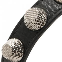 Pre Owned Balenciaga Arena Giant All Silver Tone Stud Grey Leather Bracelet 