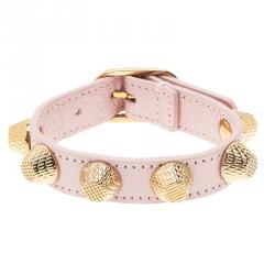 Balenciaga Arena Giant All Gold Tone Stud Pink Leather Bracelet Balenciaga |