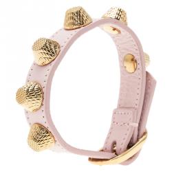 Balenciaga Arena Giant All Gold Tone Stud Pink Leather Bracelet 