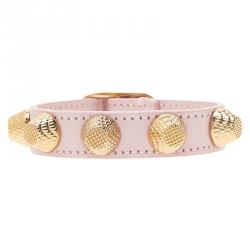 Balenciaga Arena Giant All Gold Tone Stud Pink Leather Bracelet 