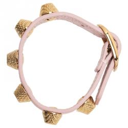 Balenciaga Arena Giant All Gold Tone Stud Pink Leather Bracelet 