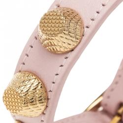 Balenciaga Arena Giant All Gold Tone Stud Pink Leather Bracelet 