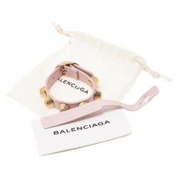 Balenciaga Arena Giant All Gold Tone Stud Pink Leather Bracelet 