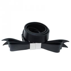 Pre Owned Balenciaga Black Leather Multi Bow Waist Belt Size 80 CM