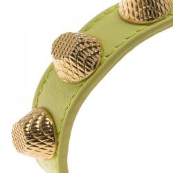 Pre Owned Balenciaga Arena Giant Stud Yellow Leather Gold Tone Bracelet Size M