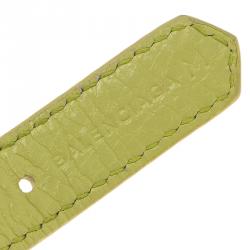 Pre Owned Balenciaga Arena Giant Stud Yellow Leather Gold Tone Bracelet Size M