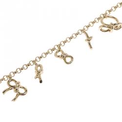 Pre Owned Balenciaga Bow Charms Gold Tone Bracelet