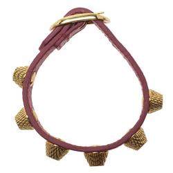 Pre Owned Balenciaga Arena Giant Gold Tone Studs Pink Leather Bracelet M