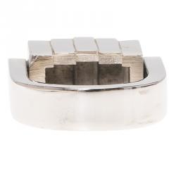 Balenciaga Squares Silver Tone Ring Size 56