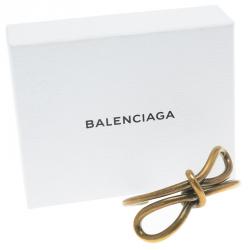 Pre Owned Balenciaga Bow Boucle Gold Tone Cuff Bracelet Size M