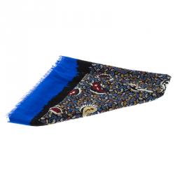 Balenciaga Multicolor Paisley Printed Silk and Wool Square Fringe Scarf