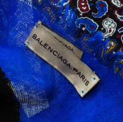 Balenciaga Multicolor Paisley Printed Silk and Wool Square Fringe Scarf