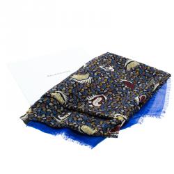 Balenciaga Multicolor Paisley Printed Silk and Wool Square Fringe Scarf