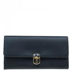 Pre Owned Balenciaga Black Leather Padlock Flap Wallet 