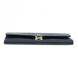 Pre Owned Balenciaga Black Leather Padlock Flap Wallet 