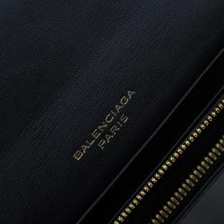 Pre Owned Balenciaga Black Leather Padlock Flap Wallet 