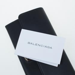 Pre Owned Balenciaga Black Leather Padlock Flap Wallet 