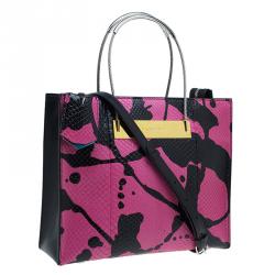 مملوكة مسبقًا Balenciaga Pink/Black Spalsh Python Mini Cable Shopper Tote