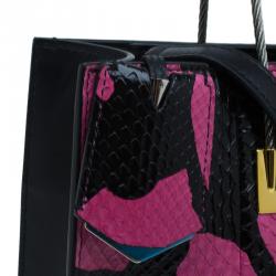 مملوكة مسبقًا Balenciaga Pink/Black Spalsh Python Mini Cable Shopper Tote