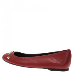 Pre Owned Balenciaga Red Studded Leather Ballet Flats Size 36