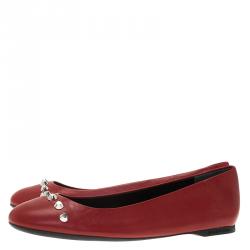 Pre Owned Balenciaga Red Studded Leather Ballet Flats Size 36