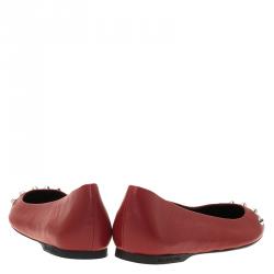 Pre Owned Balenciaga Red Studded Leather Ballet Flats Size 36