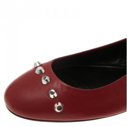 Pre Owned Balenciaga Red Studded Leather Ballet Flats Size 36