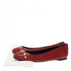 Pre Owned Balenciaga Red Studded Leather Ballet Flats Size 36