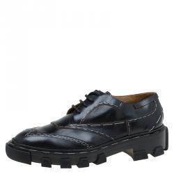 مملوكة مسبقًا Balenciaga Black Leather Topstitch Platform Derby Size 39