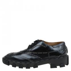 مملوكة مسبقًا Balenciaga Black Leather Topstitch Platform Derby Size 39