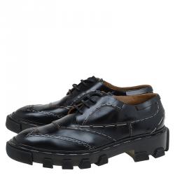 مملوكة مسبقًا Balenciaga Black Leather Topstitch Platform Derby Size 39